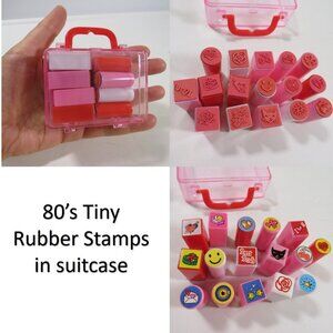 80s (16) Tiny Rubber Stamps in plastic suitcase